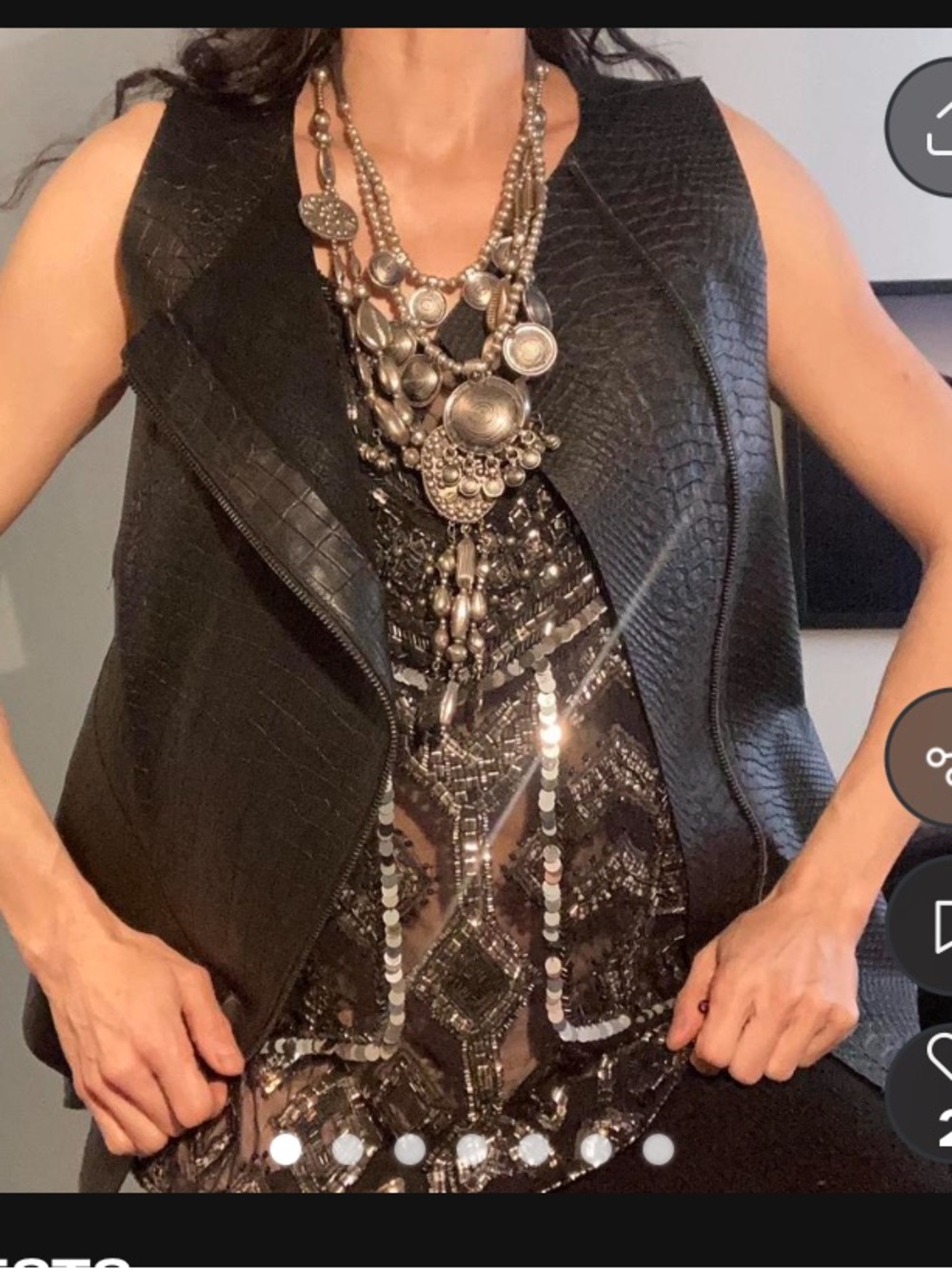 Kahlo Snakeskin embossed Leather Moto vest black S zip asymmetrical